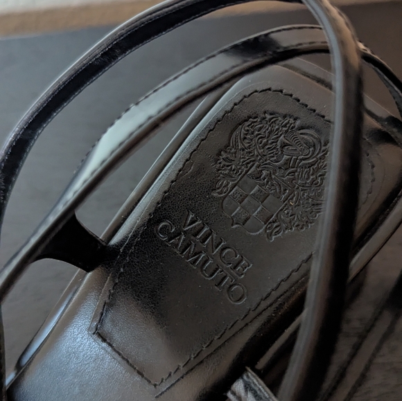 Vince Camuto Fetemee Black Leather Strappy Wedge Sandals size 8 - Picture 4 of 7